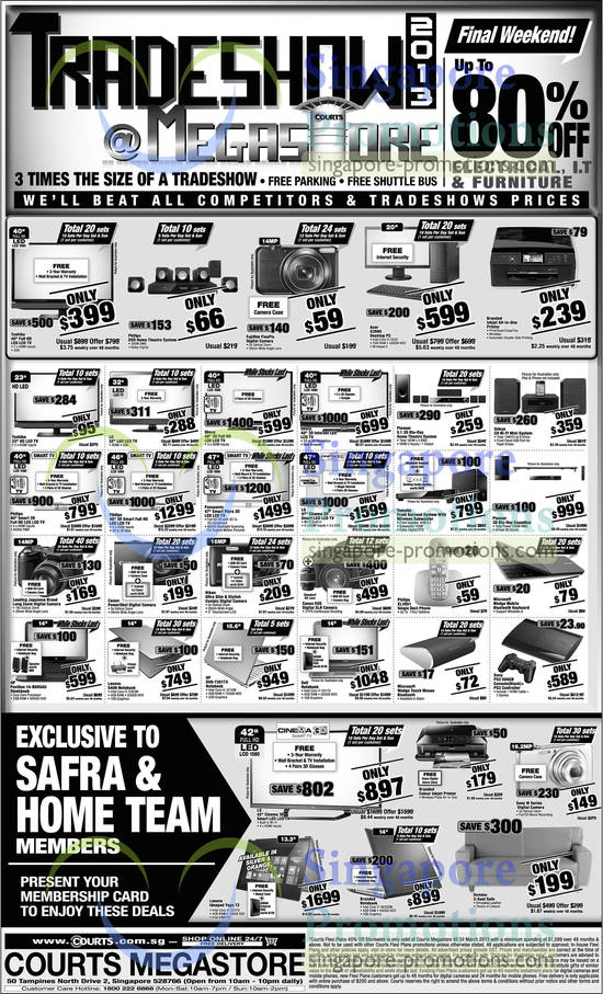 TV, Home Theatre Systems, Notebooks, Cameras, Air Conditioners, Sofa, Mattresses, Sony, Samsung, HP, Canon, Sharp, Stitch Design, King Koil