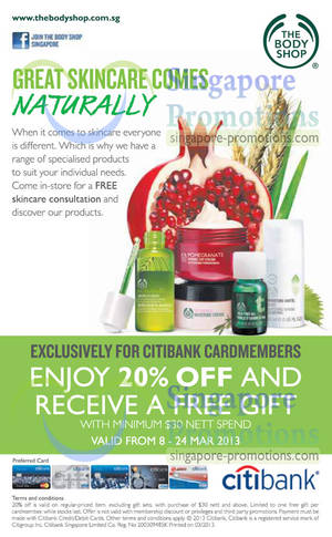 Featured image for (EXPIRED) The Body Shop 20% Off & FREE Gift For Citibank Cardmembers 8 – 24 Mar 2013