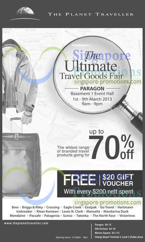 Featured image for (EXPIRED) The Planet Traveller Ultimate Travel Goods Fair Up To 70% Off @ Paragon 1 – 9 Mar 2013