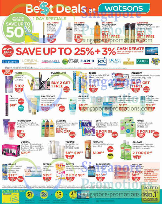 Up to 25 Percent Off Bio Essence, Loreal, Aqualabel, Garnier, Eucerin, Roc, Uriage, Ginvera Xndo Platinum, Klorane, Blackmores Omega