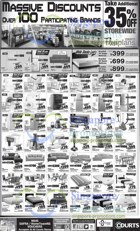 Washers, Fridges, Blenders, Garment Steamers, Recliners, Sewing Machines, Water Pitcher, Mattresses, Bed Frame, Toshiba, Panasonic, LG, Candy, Electrolux