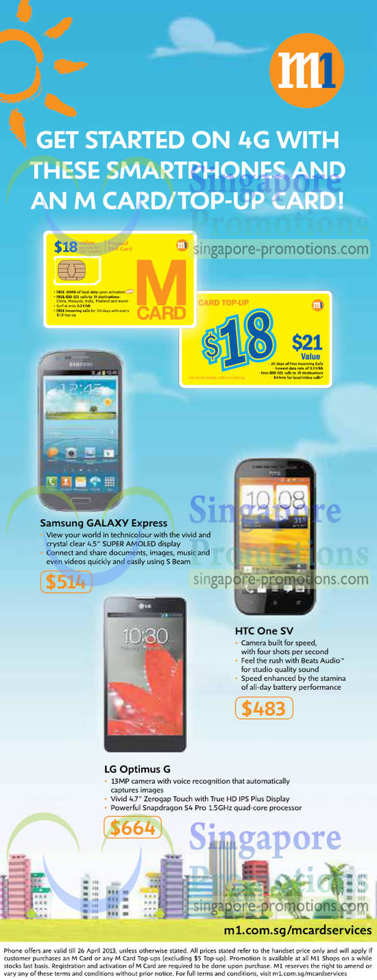 16 Apr M1 Prepaid Samsung Galaxy Express, HTC One SV, LG Optimus G