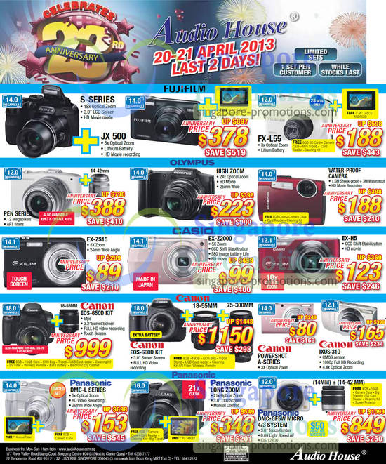 20 Apr Digital Cameras, Fujifilm, Casio, Canon, Panasonic