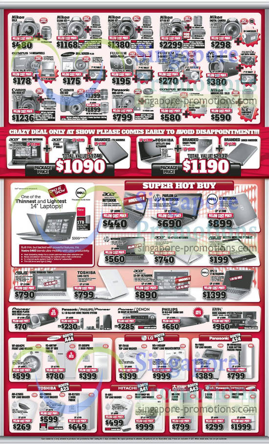 26 Apr Digital Cameras, Notebooks, Washers, Fridges, Nikon, Fujifilm, Samsung, Olumpus, Dell, Acer, HP, Asus, Toshiba, Panasonic, Hitachi