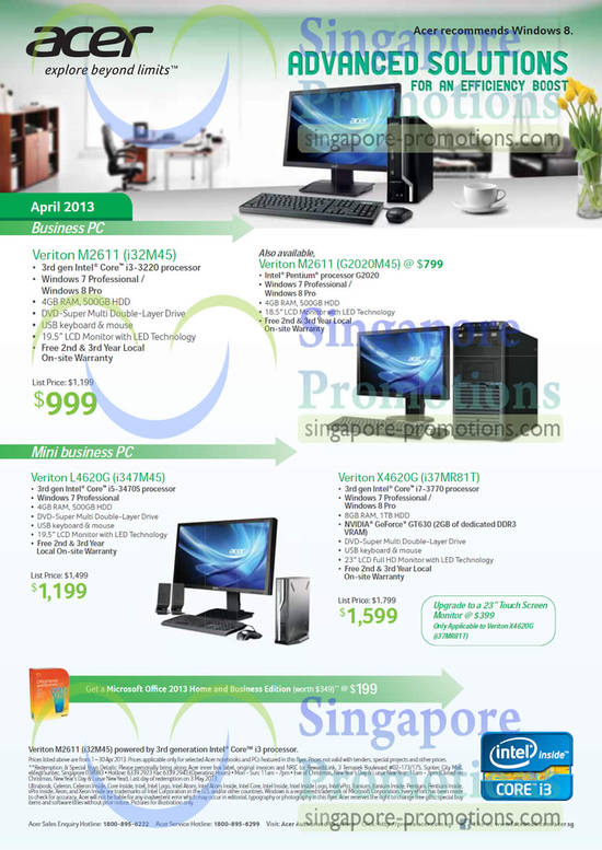 Desktop PCs M2611 i32M45, M2611 G2020M45, L4620G i347M45, X4620G i37MR81T