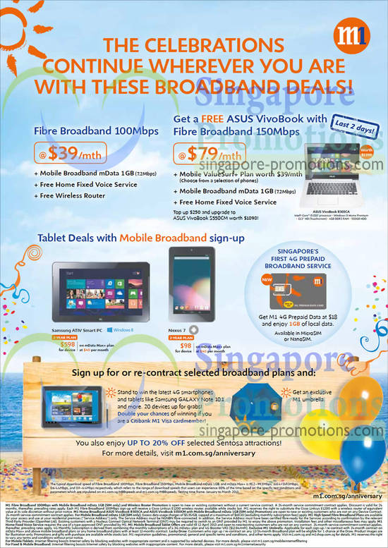 Fibre Broadband 100Mbps, Free Asus Vivobook, Fibre Broadband 150Mbps, Samsung ATIV Smart PC, Nexus 7, 4G Prepaid