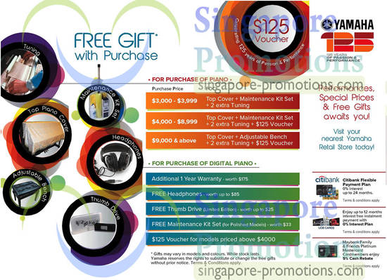 Free Gifts With Purchase of Piano, Digital Piano, Citibank Payment Plan