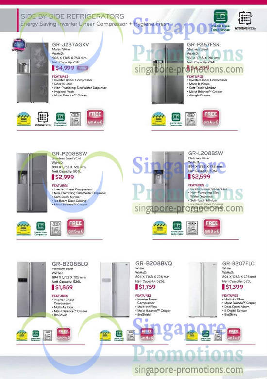 Fridges, GR-J237AGXV, GR-P208BSW, GR-P267FSN, GR-L208BSW, GR-B208BLQ, GR-B208BVQ, GR-B207FLC