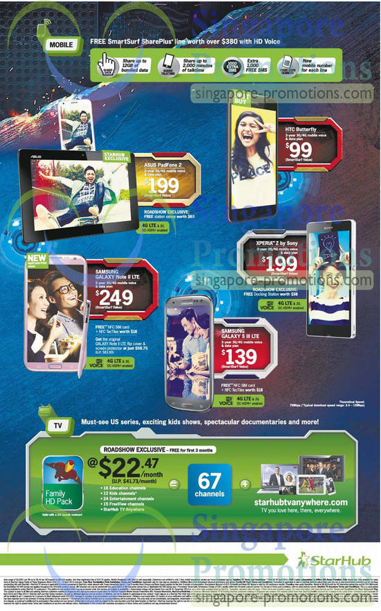 HTC Butterfly, Sony Xperia Z, Samsung Galaxy Note II LTE, S III LTE, Cable TV Family HD Pack Plaza Singapura Roadshow