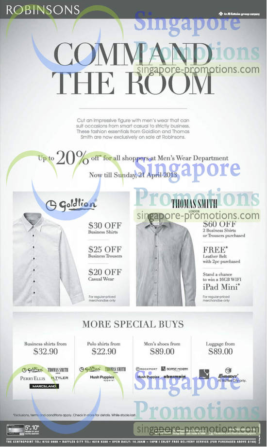 Mens Wear 20 Percent Off, Thomas Smith, Gold Lion Shirts, Trousers