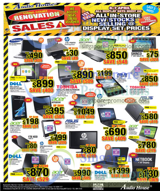 Notebooks, Monitors, Tablets, Samsung, HP, Acer, Asus, Toshiba, Dell