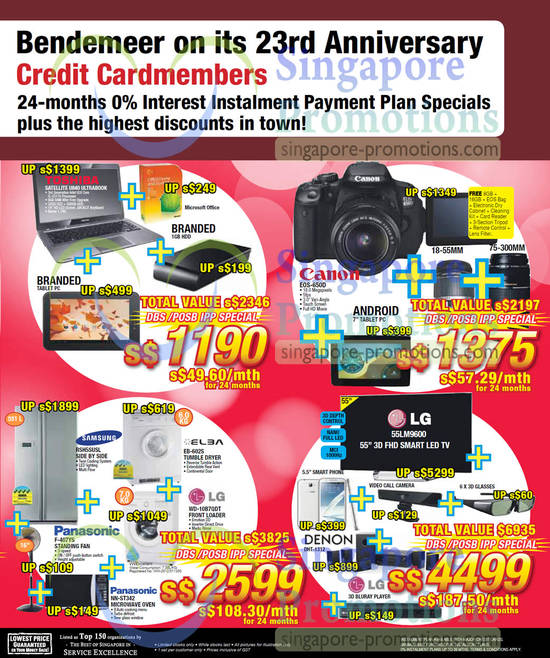 Package Deals Toshiba Notebook, Canon EOS-650D DSLR Digital Camera, Samsung Fridge, Elba Dryer, LG Washer, LED TV, Bluray Player