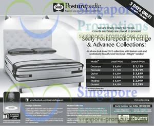 Featured image for Sealy Posturepedic Prestige & Advance Mattresses Offers @ Courts 5 – 7 Apr 2013