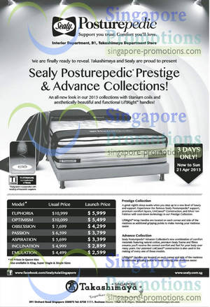 Featured image for Takashimaya Sealy Posturepedic New Collection Mattress Offers 19 – 21 Apr 2013