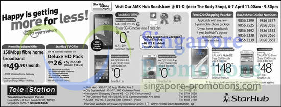 TeleStation AMK Hub Roadshow, Fibre Broadband, Cable TV Deluxe HD Pack, LG Optimus G, L7, L9, Samsung Galaxy Note II LTE, S III Mini