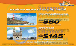 Featured image for (EXPIRED) TigerAir Hyderabad & Thiruvananthapuram Promotion Air Fares 15 Apr 2013