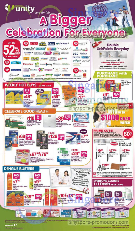 Weekly Hot Buys, Celebrate Good Health, Dengue Busters, Efamol, Centrum, Lifestream, AFC, Ebene, Caltrate, Efalex