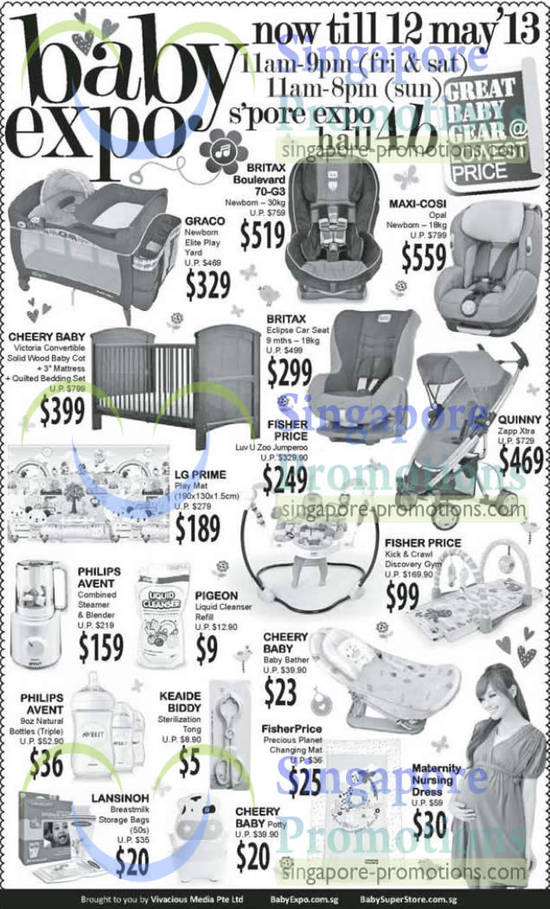 11 May Graco Play Yard, Cheery Baby Baby Bather, Philips Avent Steamer, Cheery Baby Baby Cot, Britax Boulevard 70-G3