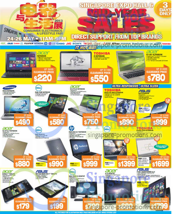 24 May Notebooks, Tablets, Acer, Toshiba, Samsung, Dell, Asus, HP