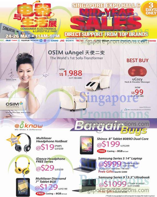 24 May Osim uAngel, uCozy, Multilaser Headphone, Shinco Tablet, Samsung Notebooks