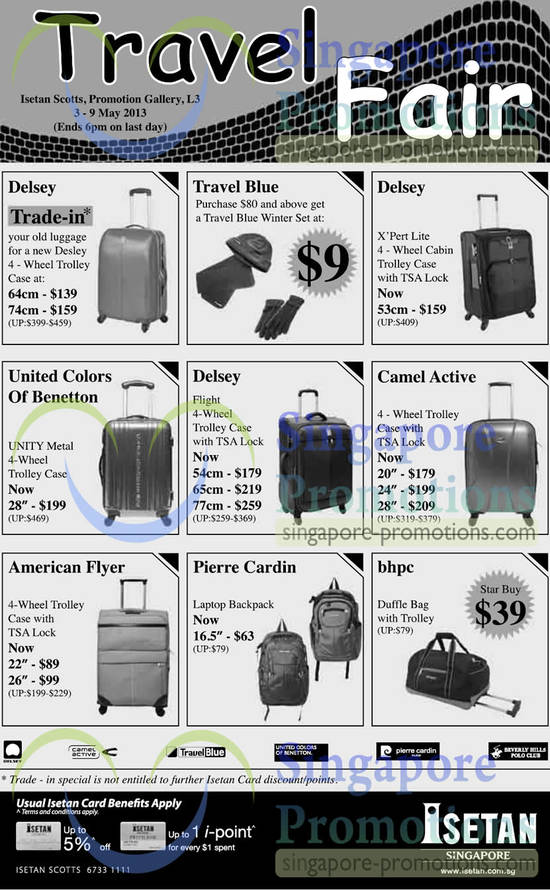 3 May Luggages Delsey, Travel Blue, Camel Active, Bhpc, Pierre Cardin, American Flyer