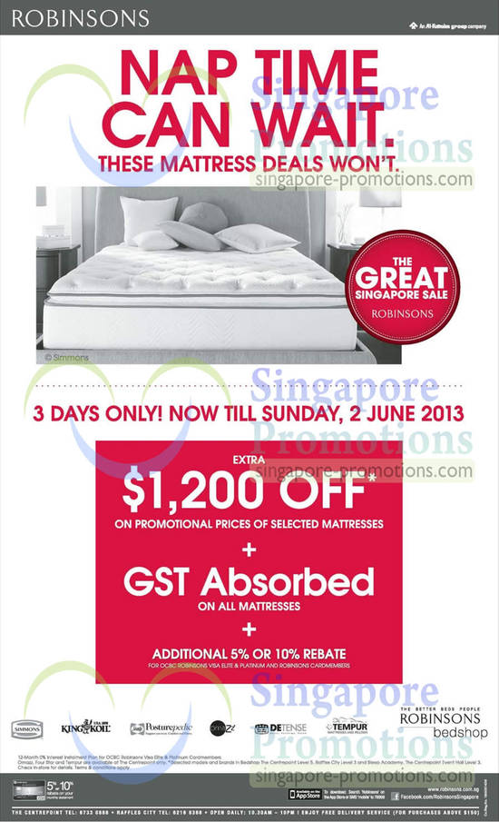 31 May Mattress 1200 Off Promotional Prices, GST Absorbed