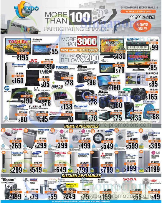 31 May More Than 3000 Electronics Selling Below $200, Washers, Fridges, Kitchen Appliances, Digital Cameras, Notebooks, Toshiba, Panasonic, LG, Toyomi, Sona