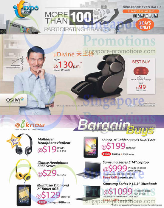 31 May Osim uDivine, uCozy, Multilaser Headphone, Tablet, Samsung Notebook, Shinco Tablet