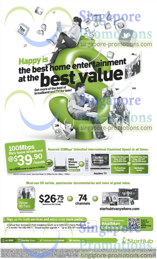 39.90 100Mbps Fibre Broadband, 150Mbps, Cable TV Deluxe HD Pack