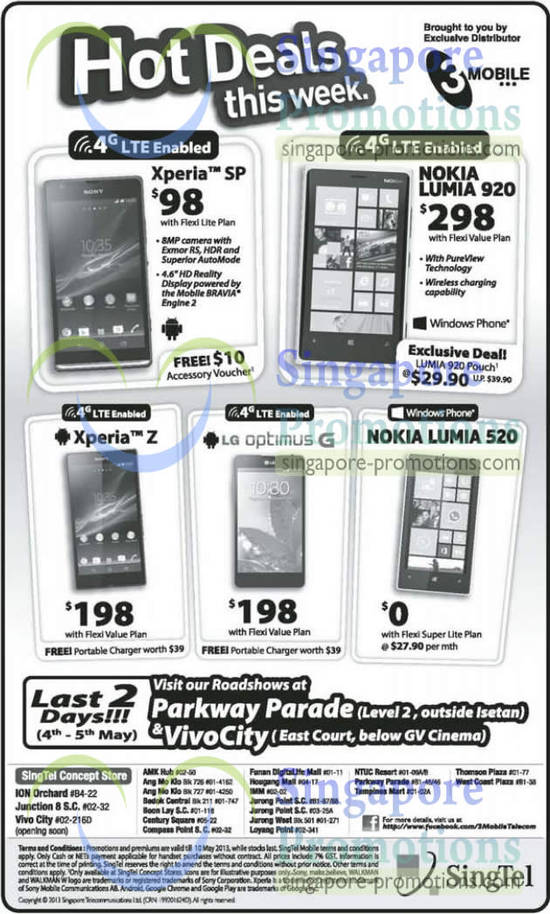 3Mobile Sony Xperia SP, Xperia Z, LG Optimus G, Nokia Lumia 520, 920