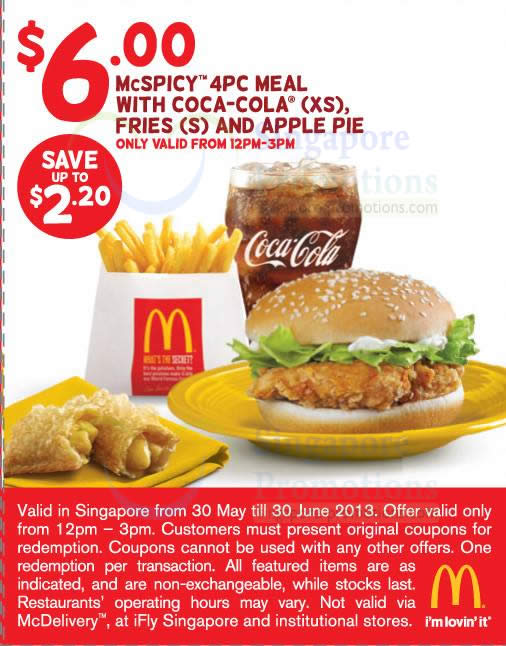 Featured image for McDonald's Singapore Dine-In Discount Coupons 30 May to 30 Jun 2013