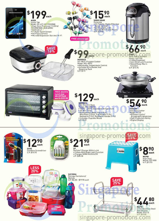 Acer Tab, Morries Cooker, Electric Oven, Sona Airpot, Hanami Induction Cooker