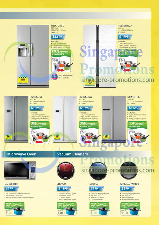 Fridges, Vacuum Cleaners, RSH7UNSL, RS552NRUA1J, RSH5SUSL, RSH5SUSW, RSA1STSL, MC455THR Microwave Oven, SR8980, SR8950, SR8750 VR10B