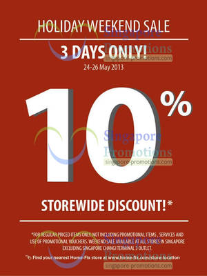 Featured image for (EXPIRED) Home Fix 10% Off Holiday Weekend Sale 24 – 26 May 2013