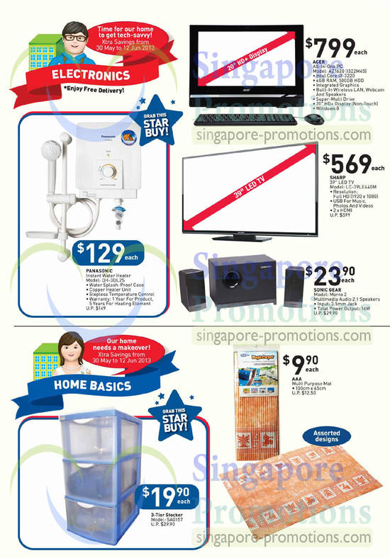 Panasonic Water Heater, Acer Desktop PC, Sharp TV