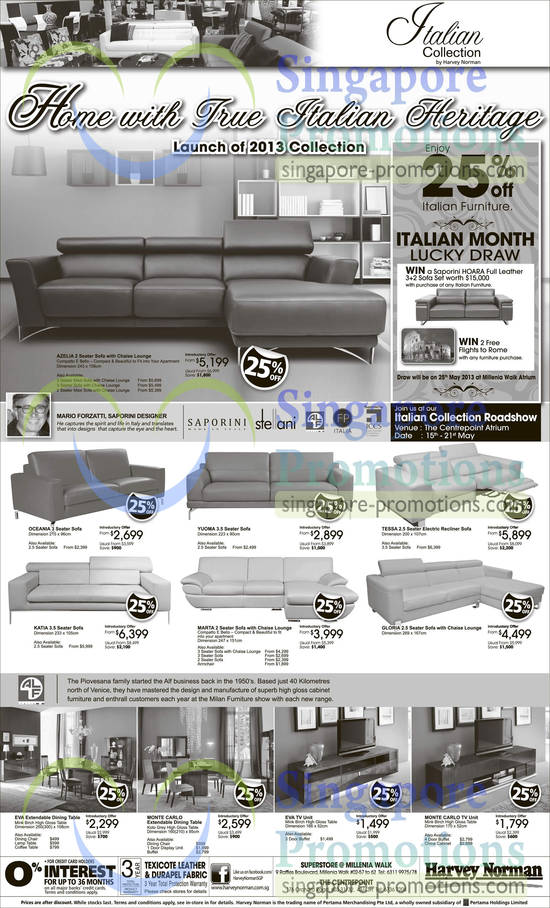 Sofa Sets Saporini, Stellani, Oceania, Yuoma, Tessa, Gloria, Marta, Katia, Azelia