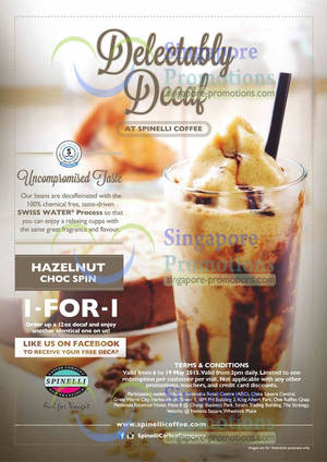 Featured image for Spinelli Coffee 1 For 1 Decaf Beverages Promo 6 – 19 May 2013