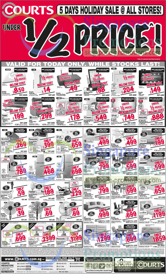 Washers, Sofa Sets, Fridges, Mattresses, Sharp, Panasonic, LG, Bosch, Brother, HTL, Silentnight, Nicollo, Four Star