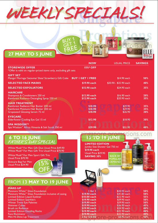 Weekly Specials, Fathers Day Specials, 27 May to 5 Jun, 6 – 16 Jun, 13 – 19 Jun, Make Up 13 May – 19 Jun