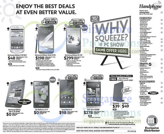 8 Jun Handphone Shop Samsung Galaxy S III Mini, Note II LTE, S4 LTE, Tab 2 7.0, LG Optimus L3 II, Sony Xperia Z, HTC One