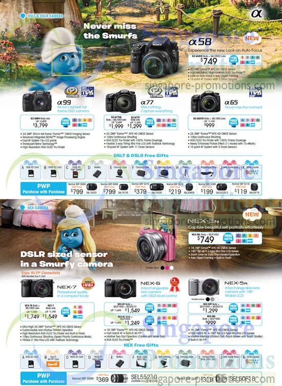 DSLR Digital Cameras SLT-A58VK, SLT-A99V, SLT-A77VQ, SLT-A77V, SLT-A65VK, NEX-3NL, NEX-7, NEX-6, NEX-5R