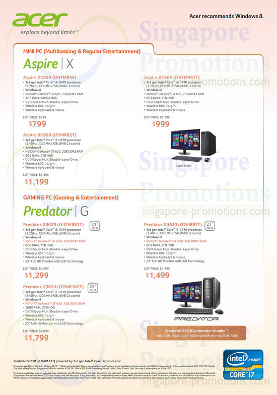 Desktop PCs Aspire XC600, Predator G3620