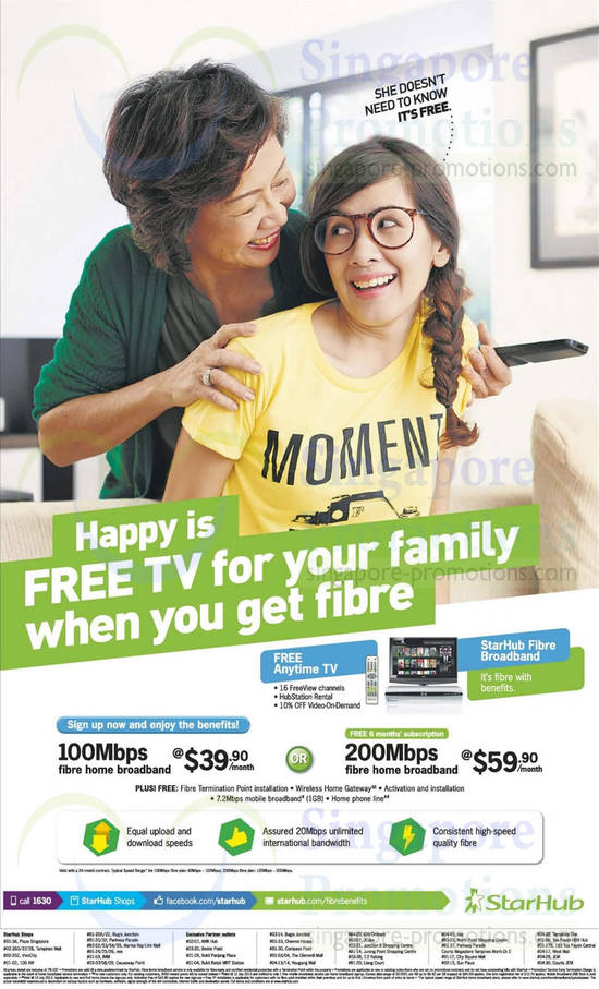 Fibre Broadband 100Mbps, 200Mbps, Free Cable TV, Anytime TV