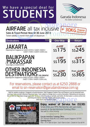 Featured image for (EXPIRED) Garuda Indonesia Student Special Air Fares to Selected Destinations 10 – 30 Jun 2013