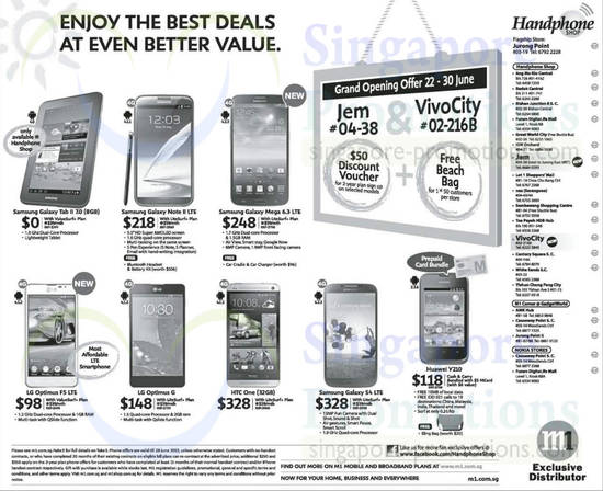 Handphone Shop Jem VivoCity Samsung Galaxy Tab 2 7.0, Note II LTE, Mega 6.3, LG Optimus F5, G, HTC One, Samsung Galaxy S4, Huawei Y210