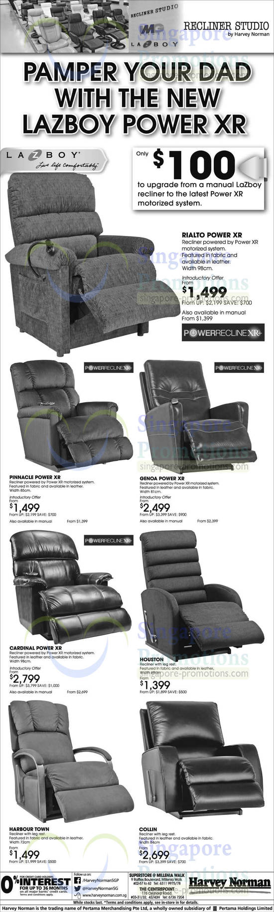 LaZboy  Recliners Rialto Power XR, Pinnacle Power XR, Genoa Power XR, Cardinal Power XR, Houston, Harbour Town, Collin