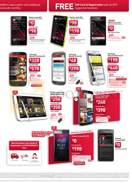 Mobile Nokia Lumia 820, 920, 520, Samsung Galaxy S4, S III LTE, Note II LTE, Note 8.0, Galaxy Mega, Huawei Ascent P2 LTE, G510