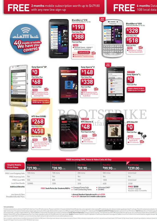 Mobile Price Plans Flexi, Blackberry Z10, Q10, Sony Xperia SP, Z, L, HTC One, Desire X, One SV