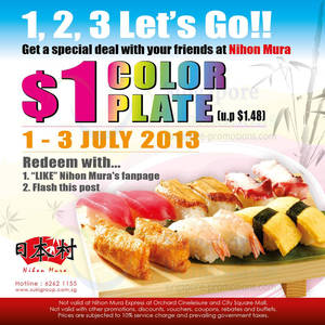 Featured image for (EXPIRED) Nihon Mura $1 Color Plate Offer Coupon @ All Outlets 1 – 3 Jul 2013
