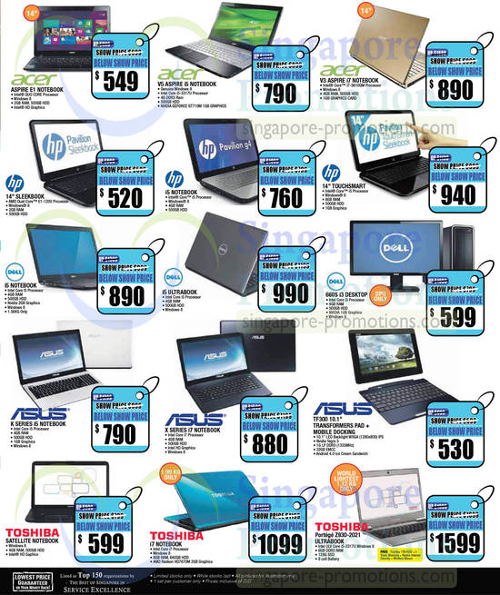 Notebooks Acer, Asus, Toshiba, HP, Dell